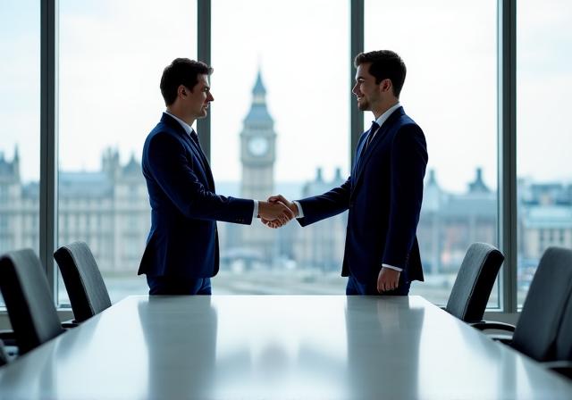 Professional handshake in a modern London office setting